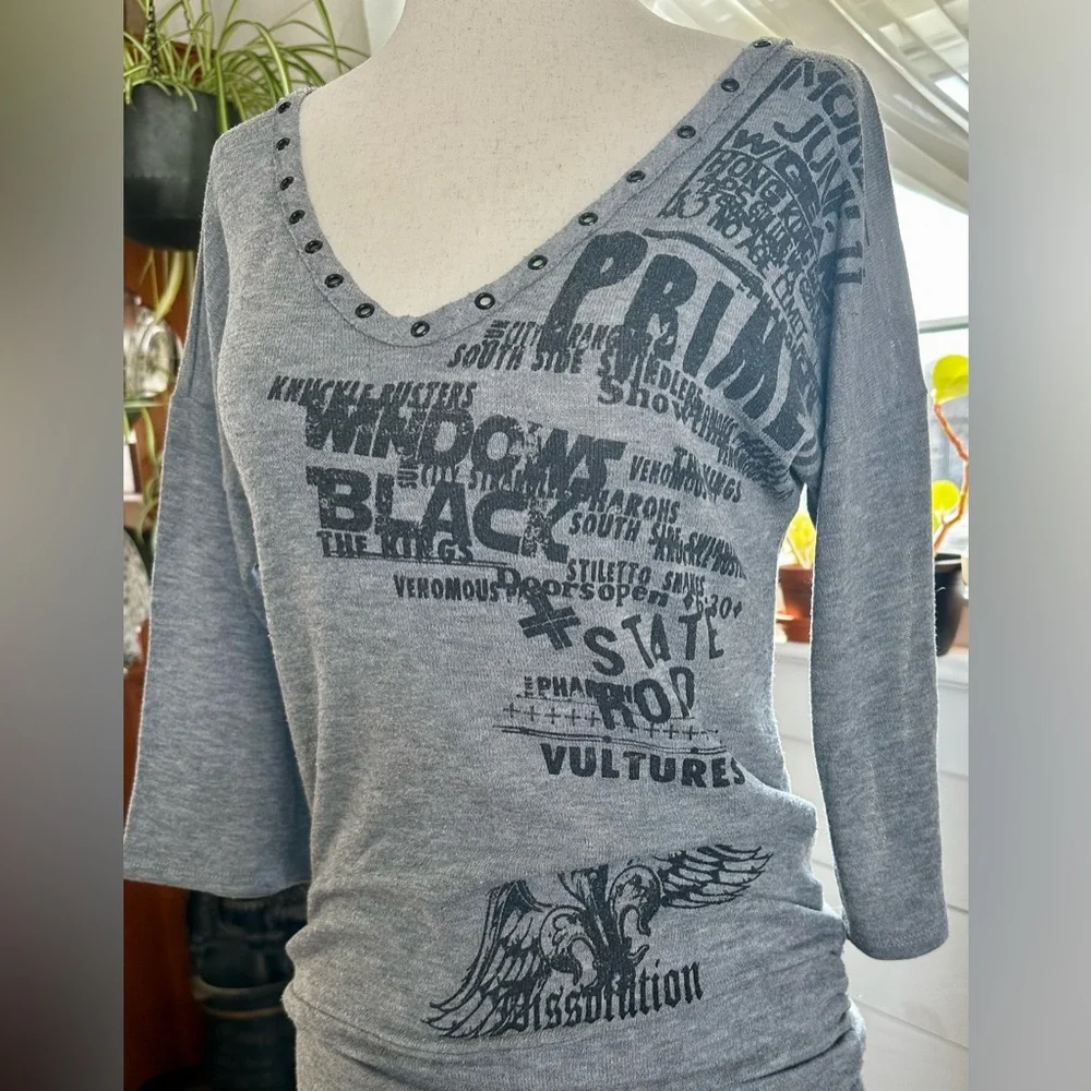 Y2K PRIMEVIL (METROPARK) Womans Gray and Black Vintage Grunge/Punk Top 
Size XS - Picture 6 of 11